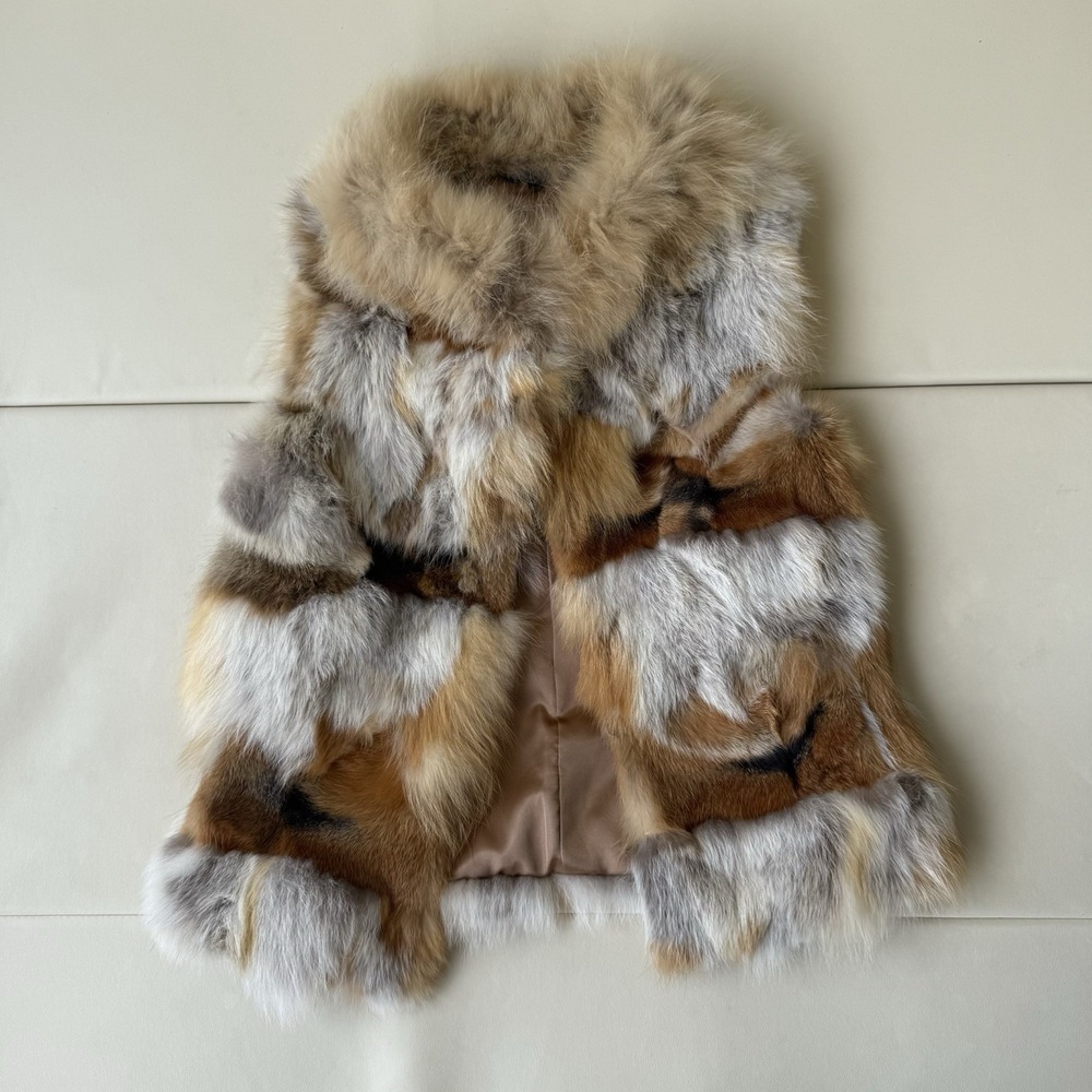 Jocelyn Women's Real Fur Coat Jacket Multicolor Patchwork Fur Size Medium